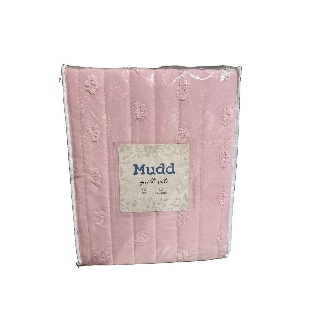 2 Piece Twin Quilt Set  Solid Eyelash Quilt Set Pink - Mudd: Hypoallergenic